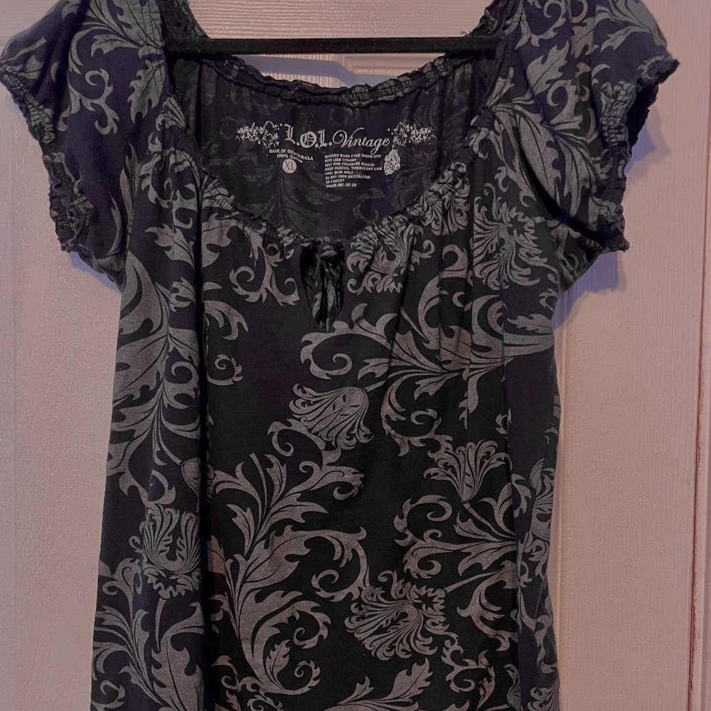 L.O.L Vintage Tie Front Top With Semi Puff Sleeves